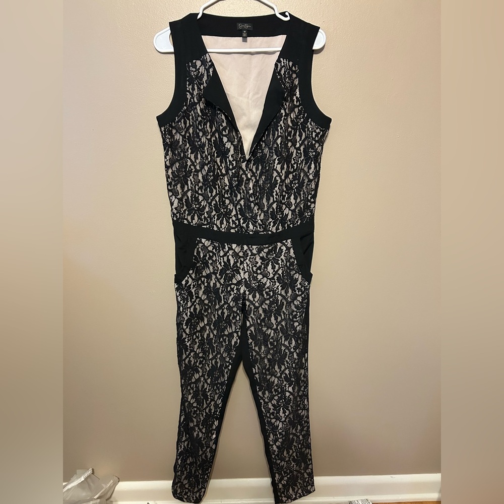 Jessica Simpson Black and Cream Lace Jumpsuit